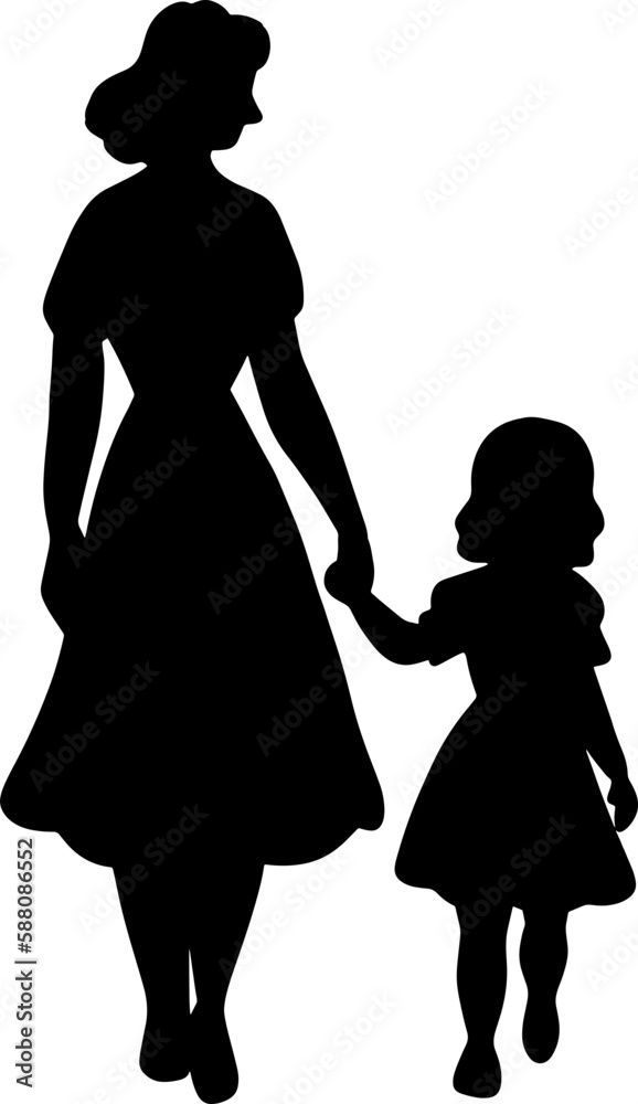 mothers day and child walking hand in hand silhouette