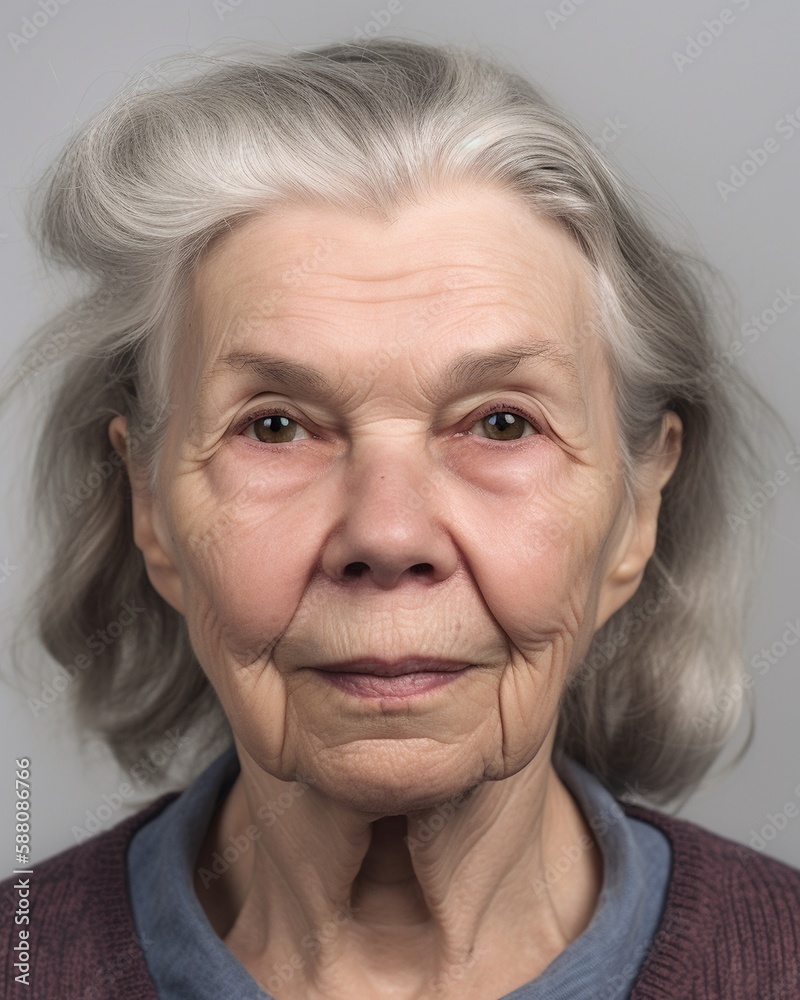 Biometrisches Passbild Passfoto einer alten Person Nahaufnahme Porträt, ai generativ