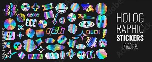 Fotografia, Obraz Set of holographic retro futuristic stickers