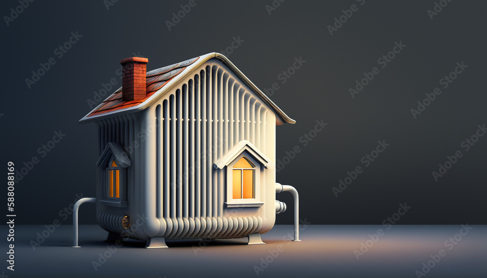 Home heating radiator in the form of a house - Generative AI
