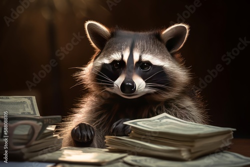Raccoon counting money. Generative Ai 