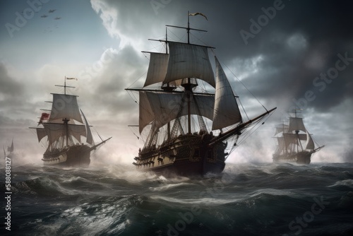  Epic Clash of Pirate Ships. Generative AI