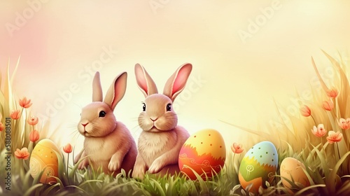 Easter eggs  happy easter  bunny  Generative AI