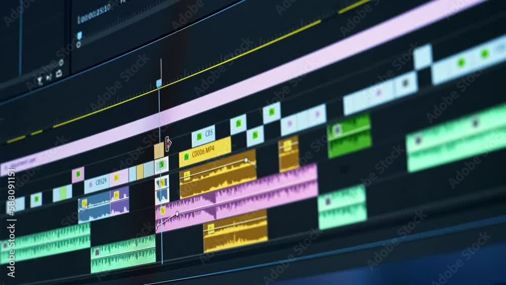 Video editing on a computer. Monitor the computer and capture the work of the program for video editing: the fragments are connected together. Video processing, postproduction, clip maker