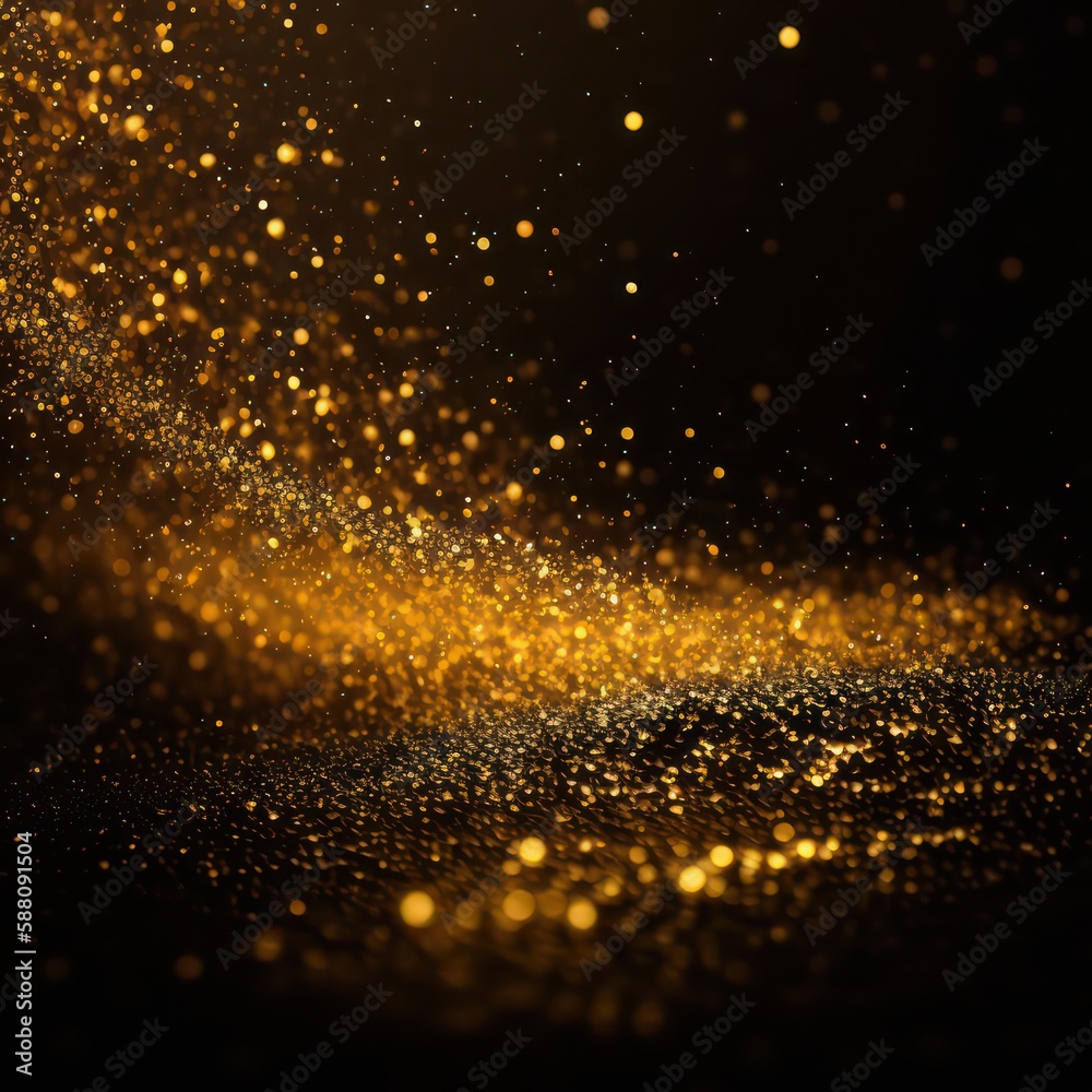 Shiny gold bokeh with blur lihgts effect abstract wallpaper background. Generative AI.