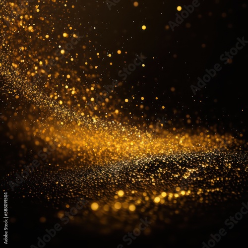 Shiny gold bokeh with blur lihgts effect abstract wallpaper background. Generative AI.