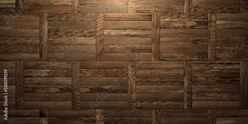 Fototapeta Naklejka Na Ścianę i Meble -  Rectangular arranged warm brown wood boards or planks surface background texture, empty floor or wall hardwood wallpaper