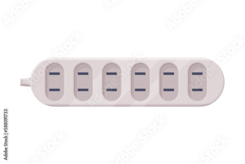 Extension Socket with Power Cord as Electric Current Equipment with Port Connector Vector Illustration