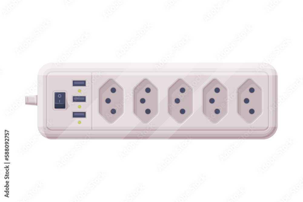 Extension Socket with Power Cord as Electric Current Equipment with Port Connector Vector Illustration Extension Socket with Power Cord as Electric Current Equipment with Port Connector Vector Illustration