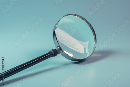 Magnifying glass on blue background. Generative AI