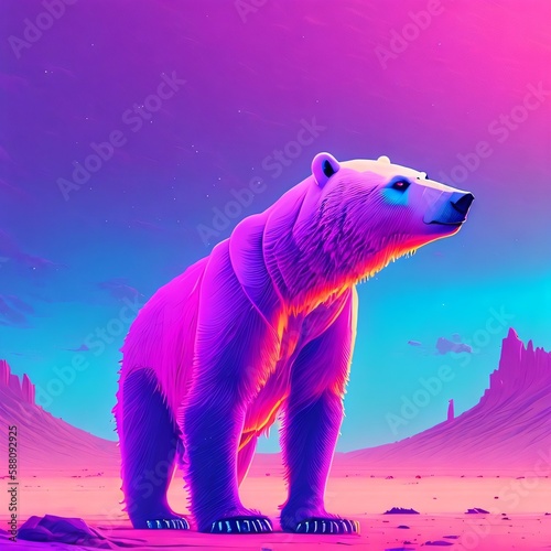 Polar Bear in desert . ai polar bear robot future generative art 