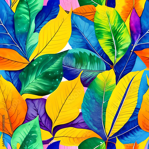 watercolor leaves background, seamless pattern with leaves