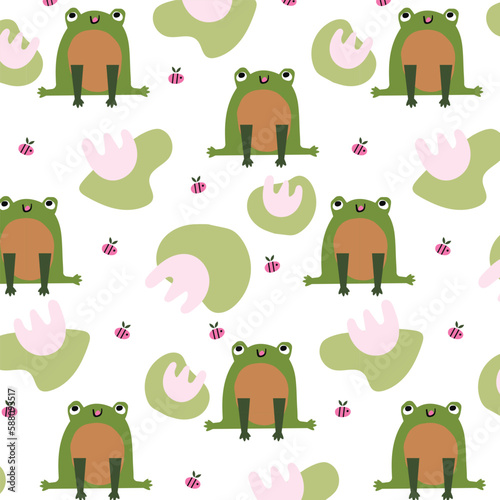 Collection of posters cards and patterns with cute frogs and flower patterns Toad character illust