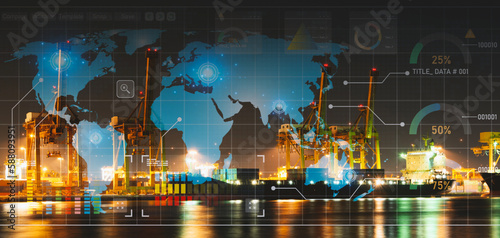 International trade, cargo, container, port economy, and stock market investment. photo