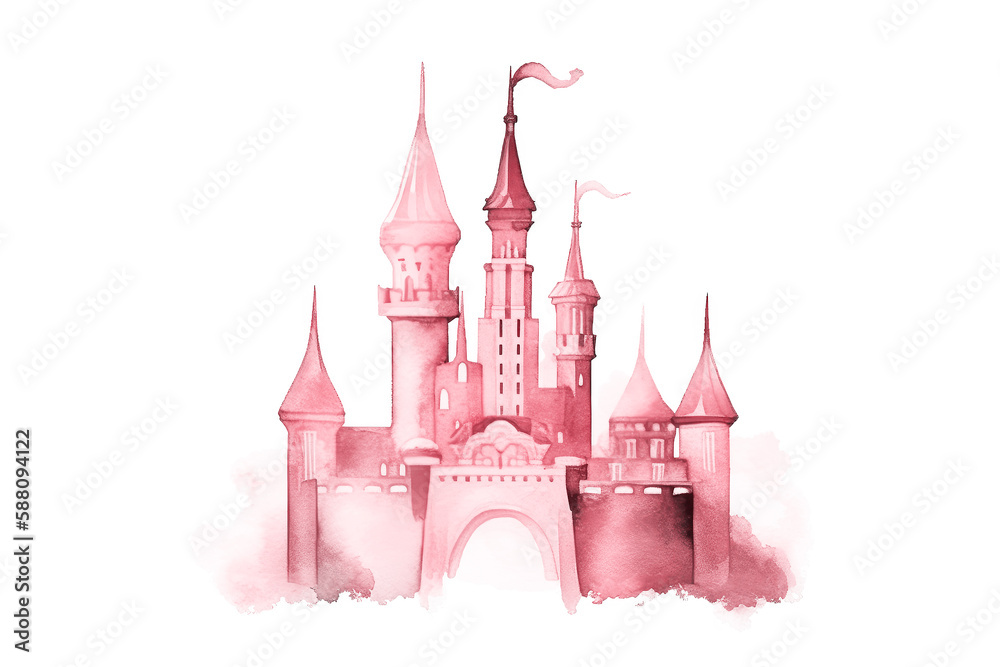 Magic princess pink fairy tale castle.