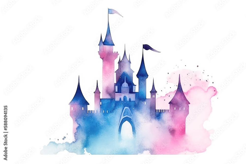 A magic castle. Fairy tale castle illustration. Generative AI. - obrazy, fototapety, plakaty 