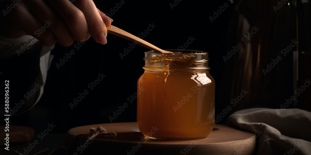 Leckerer süßer frischer Bio Honig aus der Natur ohne Konservierungsstoffe in einem Glas, ai generativ