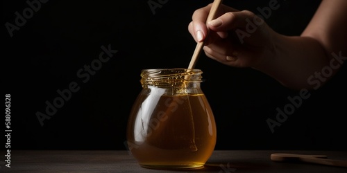 Leckerer süßer frischer Bio Honig aus der Natur ohne Konservierungsstoffe in einem Glas, ai generativ