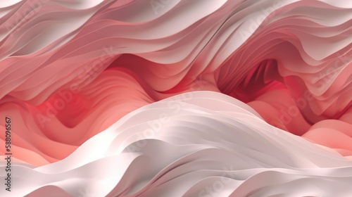Soft Smooth Ocean Flow Wave, Red & White Gradient Pattern, Digital Silk Fabric Fluid Motion and Space Concept for Wallpaper Background, Luxury Curtain Weddings Valentine, generative ai