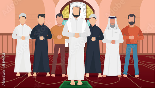 vector illustration of Muslims Praying in a Mosque 