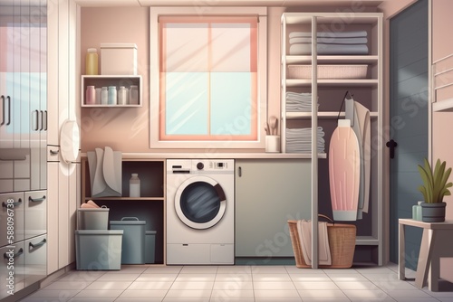 compact laundry room with washer and dryer. Generative AI