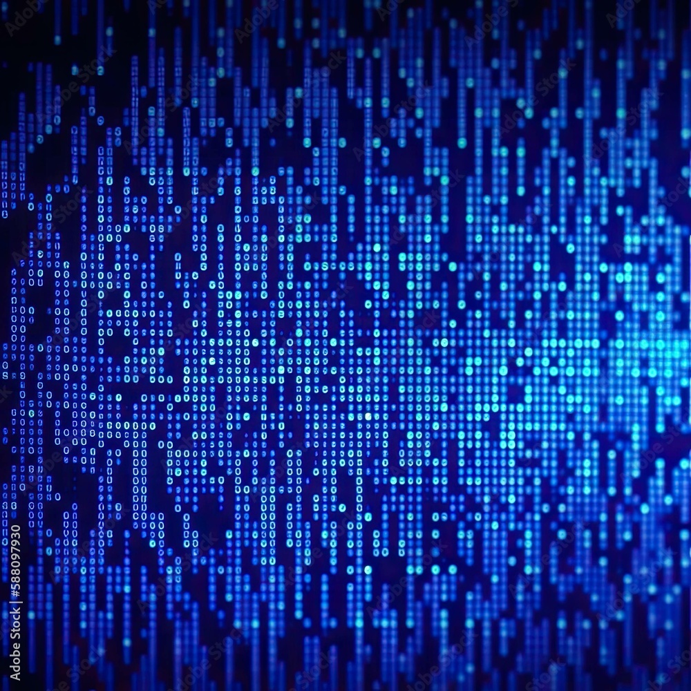 Blue Color Digital Binary Code Dots Mesh Network Generative AI Illustration