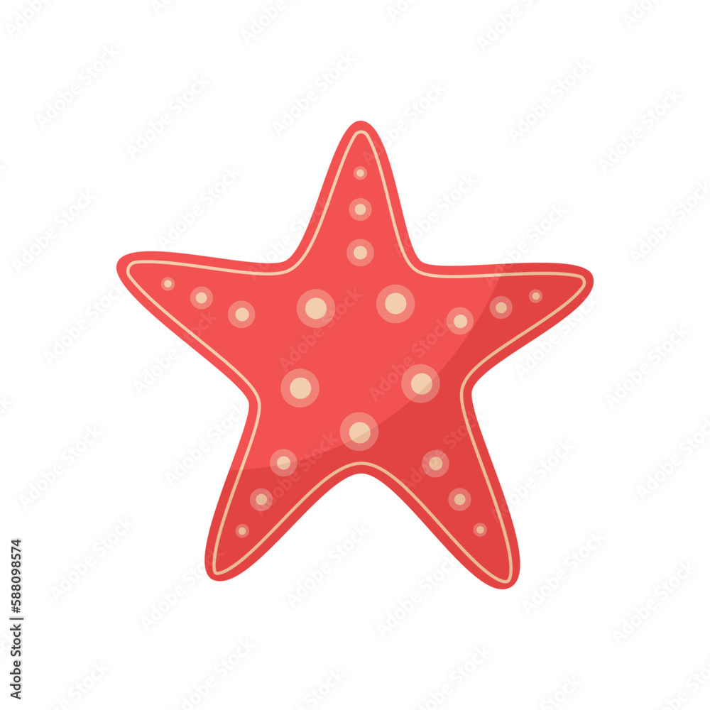 Big red Starfish isolated on white background. Underwater animal. Five pointed shape. Coral inhabitants. Marine life. Vector illustration Big red Starfish isolated on white background. Underwater animal. Five pointed shape. Coral inhabitants. Marine life. Vector illustration