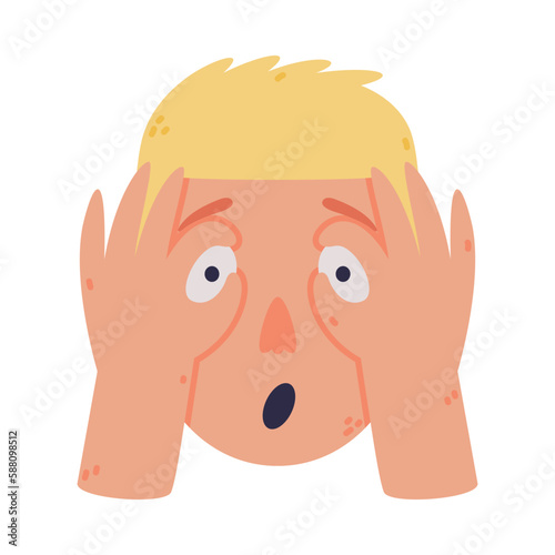 Man Head and Face with Surprised Emotion and Hand Gesture Vector Illustration