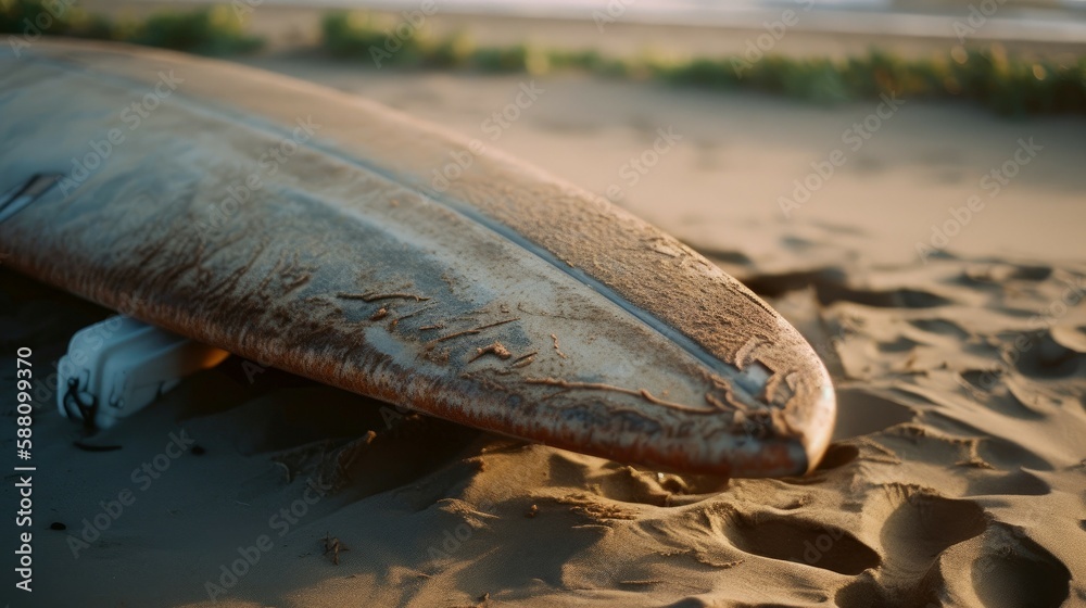 Fototapeta premium Worn by the Waves: A Close-Up of a Surfboard's Texture and History, AI Generative 