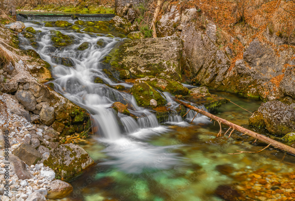 Bohinj Bistrica waterfall and spring in north fresh Slovenia in nice forest Bohinj Bistrica waterfall and spring in north fresh Slovenia in nice forest