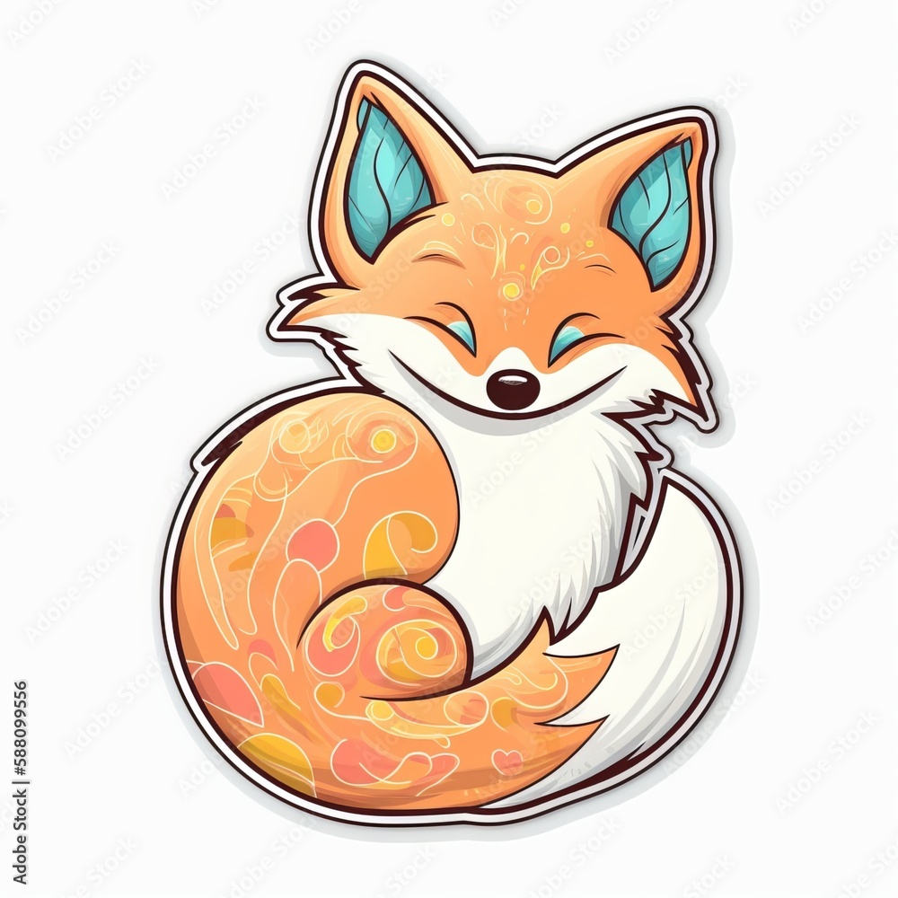 Obraz premium Cute smiling fox sticker. Generative ai