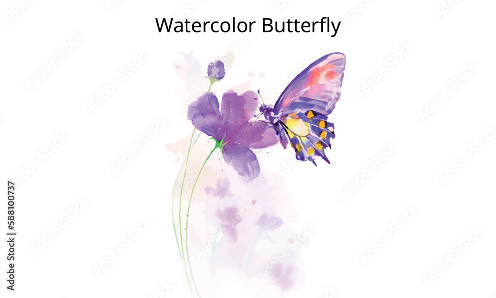 Fototapeta premium Watercolor Butterfly, butterfly on the flowers, butterflies, Lovely watercolor Butterfly, butterflies design.