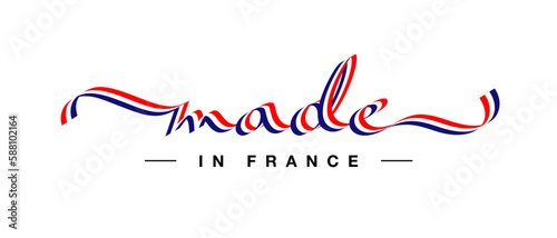 Made in France new modern handwritten French ribbon shaped calligraphy isolated on white background logo