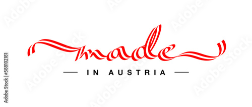 Made in Austria new modern handwritten Austrian ribbon shaped calligraphy isolated on white background logo