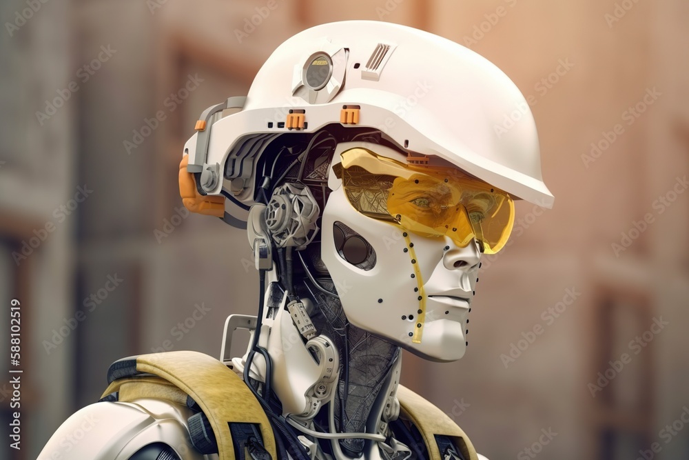 Fototapeta premium Robot worker on construction site. Generative AI