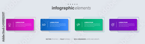Four text box infographic elements. Business template for presentation. Vector concept with 4 options or steps.
