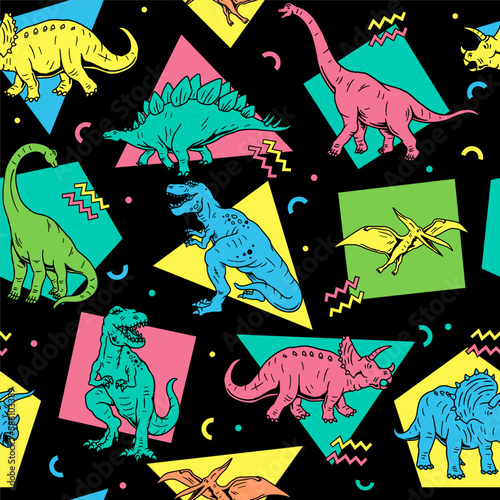 
Dinosaurs Seamless Pattern. Cartoon Dinosaurs Kids Seamless Repeat Design. Dinos in Neon Colors Seamless Pattern.