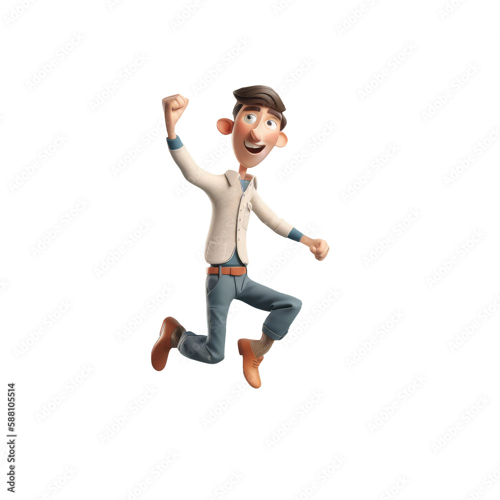 3d icon cute Young smiling Happy winning man, people jumping character illustration. Cartoon boy minimal style on Isolated Transparent png background. Generative ai 3d icon cute Young smiling Happy winning man, people jumping character illustration. Cartoon boy minimal style on Isolated Transparent png background. Generative ai