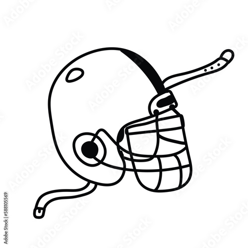 a black line on a white background. A doodle-style rugby helmet