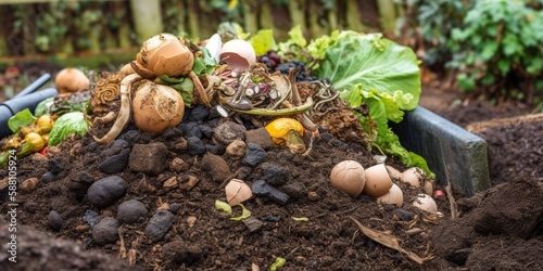 Composting gardening with sustainable techniques, created with Generative AI technology