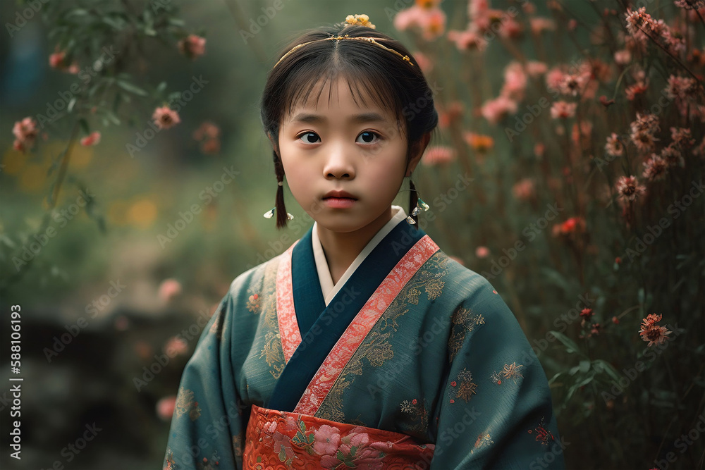 Young kimono girl with traditional, generative ai Young kimono girl with traditional, generative ai