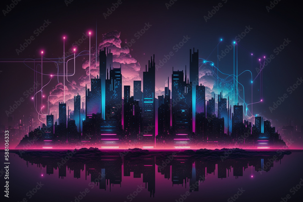Abstract futuristic smart city a hub of technology and progress. Metaverse cyber concept idea. Innovation and advancement. Ai generated
