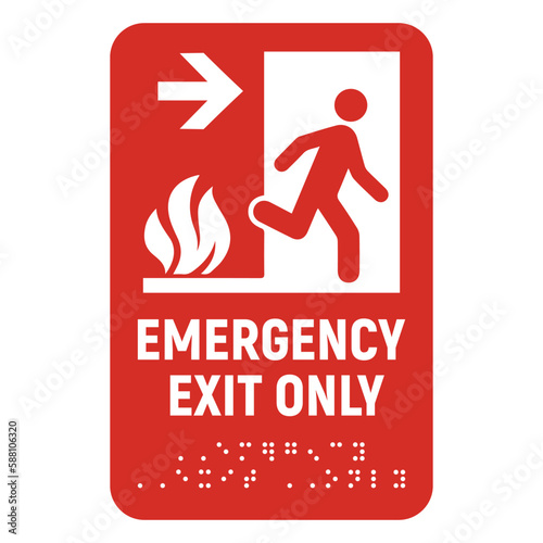Braille Vector Sign Left and Right Emergency Exit Only. Isolated Fire Directional Braille Exit Sticker Label Design. 