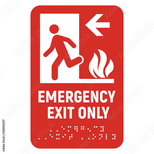 Braille Vector Sign Left and Right Emergency Exit Only. Isolated Fire Directional Braille Exit Sticker Label Design. 