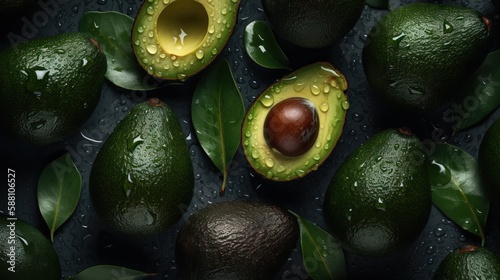 Foto Fresh avocado with drops of water on a black background