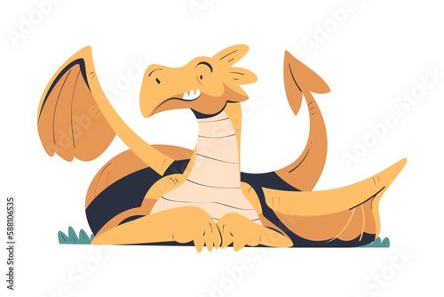 Fire Breathing Dragon with Tail and Wing as Fairytale Character Vector Illustration