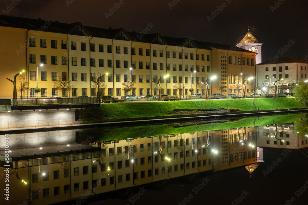 Large building near the river in the night