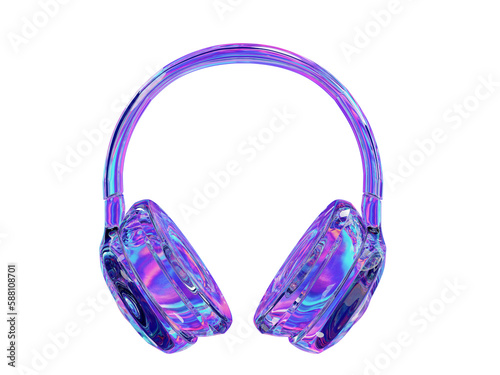 Holographic headphones  on white isolated background. 3D render illustration..
