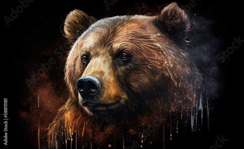 Bear on black background abstract illustration