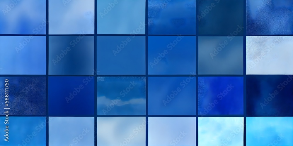 The Blue Bliss Collage features a square-tiled background with a serene and artistic feel., Generative AI The Blue Bliss Collage features a square-tiled background with a serene and artistic feel., Generative AI